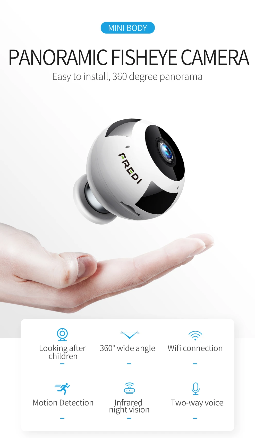 FREDI 360 градусов панорамная IP камера WiFi Беспроводная 960P рыбий ...