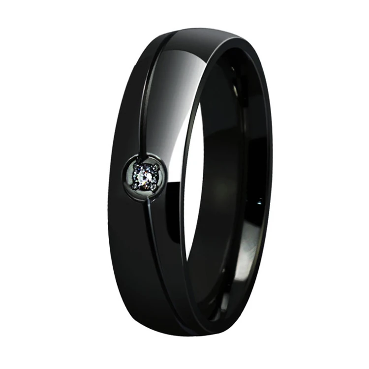 Buy Classic 6mm Black Titanium Steel Woman Ring AAA