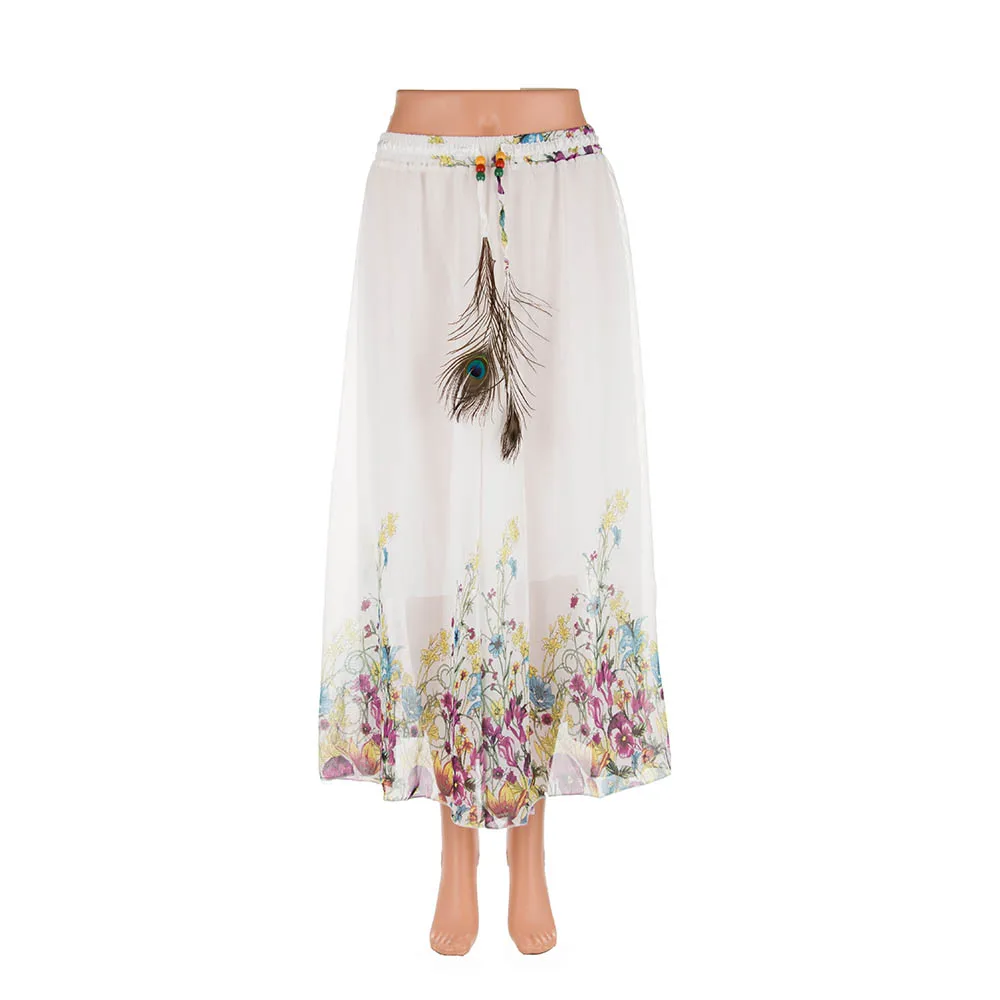 

1Pc Summer New Fashion Vintage Bohemia Chiffon Floral Printed Women Boho Long Maxi Beach Party Loose Femme Skirt