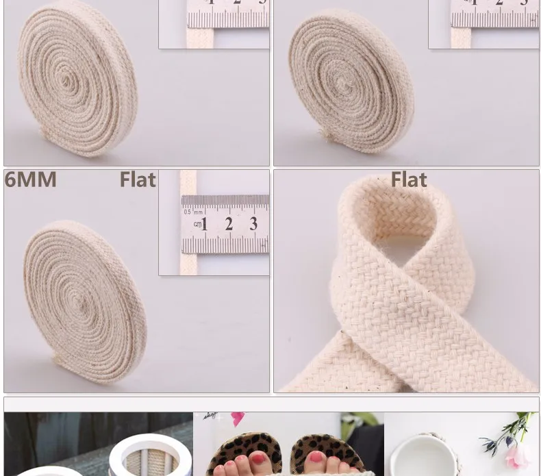 5yd/lot high strength natural color 3ply round flat Rope 100% cotton Cords for home handmade garment accessories Craft Projects 42 S006_08