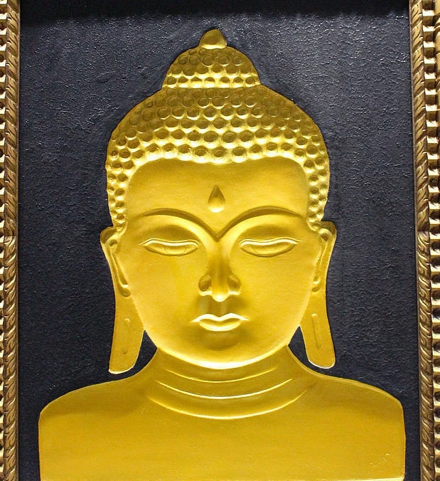 

26" Tibet Buddhism Wood Gilt Gold Sakyamuni Buddha Bust Thangka Wall hangings