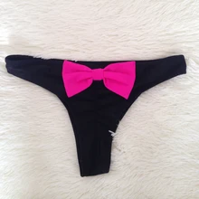 brazilian tanga bikini swimwear women black blue peach bow thong bikini bottom sexy biquini 2016 bralette trajes de bano women