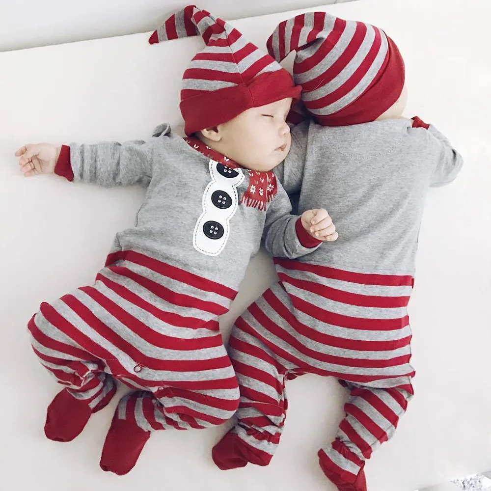 

baby clothes Christmas Rompers Long Sleeve o-neck Jumpsuit+Hat 2Pcs Set Outfit Warm Cute Clothes Newborn Girls Boys Vestidos