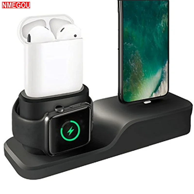 

3 In 1 Stand for Iphone X XR XS Max Cellphone for Apple Watch Series 4 3 2 for Airpods Silicone Charging Holder Support Bracket