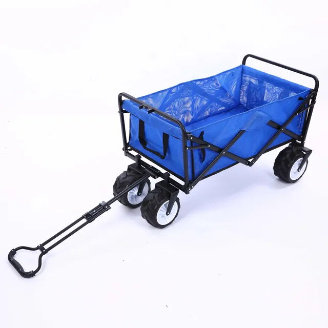 Blue Big Wheel Trolley Cart Folding Shopping Cart Luggage Outdoor Camping Fishing Gear Four