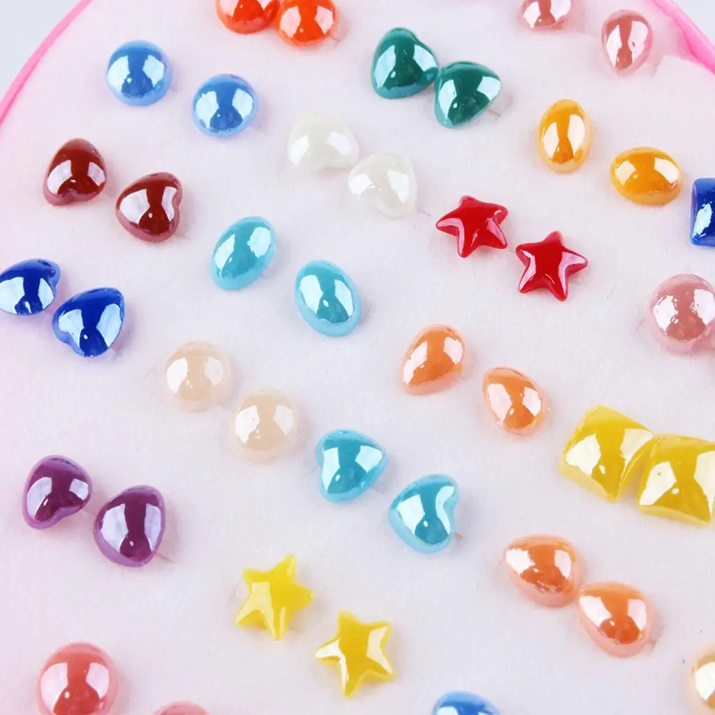 36 Pairs Women Girl Kid Different Colorful Shape Stud Earrings Birthday Valentine Party Gift with Heart Organizer Box