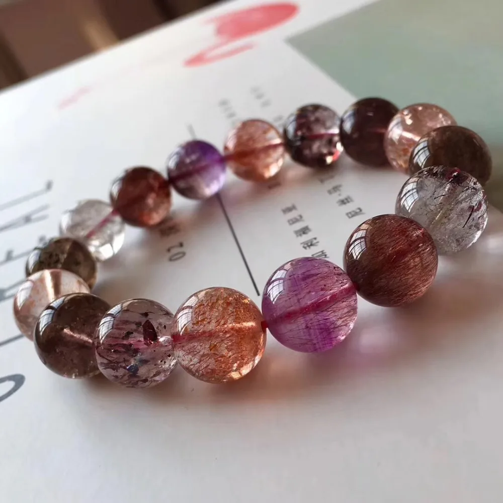 

13.5mm Natural Colorful Purple Super 7 Melody Stone Bracelet For Women Gift Lepidocrocite Quartz Stretch Fashion Bracelet AAAAA