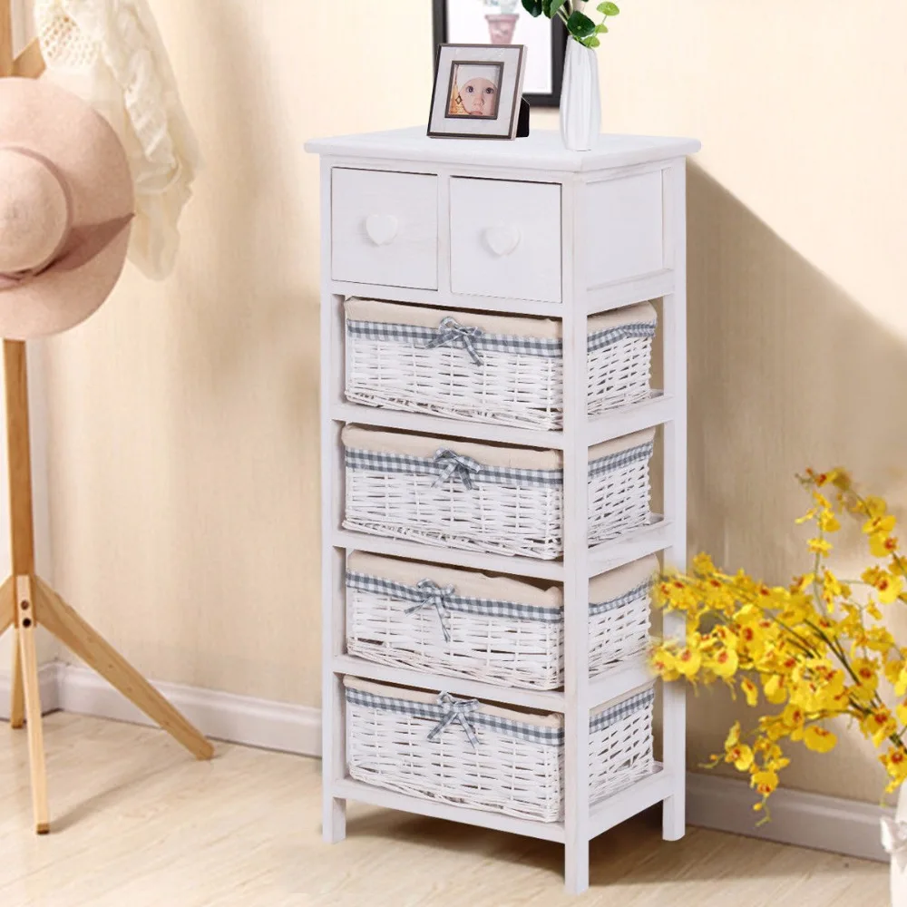 Giantex Nightstand Bedside End Table Organizer 4 Wicker Baskets Chest Cabinet Living Modern Room Furniture HW57052 Giantex Nightstand Bedside End Table Organizer 4 Wicker Baskets Chest Cabinet Living Modern Room Furniture HW57052