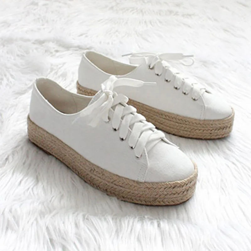 

PUIMENTIUA Black White Fashion Platform Women Shoes Lace-Up Casual Shoes Woman Sneaker Comfortable Women Flats zapatos de mujer