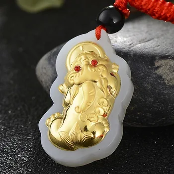 

Genuine Hetian Jade 24k Gold Necklace Pendant Natural Jade Brave Troop Pendants For Men Women Christmas Exquisite Gift