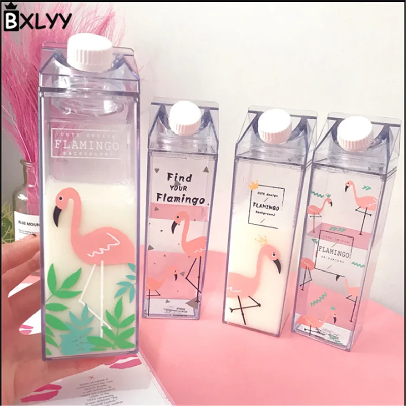 BXLYY Hot Cartoon Flamingo Milk Box Styling Cup Plastic Portable Kettle Kitchen Accessories Christmas Gift Home Decorations.8z