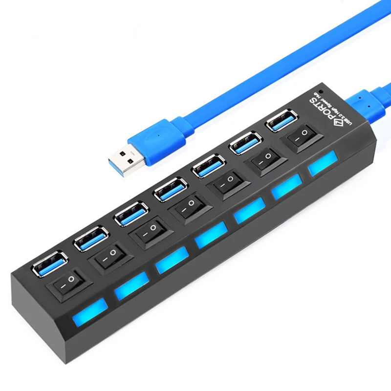 Usb-концентратор INGELON 3,0 4/7 портов usb-хаб адаптер 5 Гбит/с Портативный USB 3,0 концентратор с переключателем включения/выключения для компьютерных аксессуаров