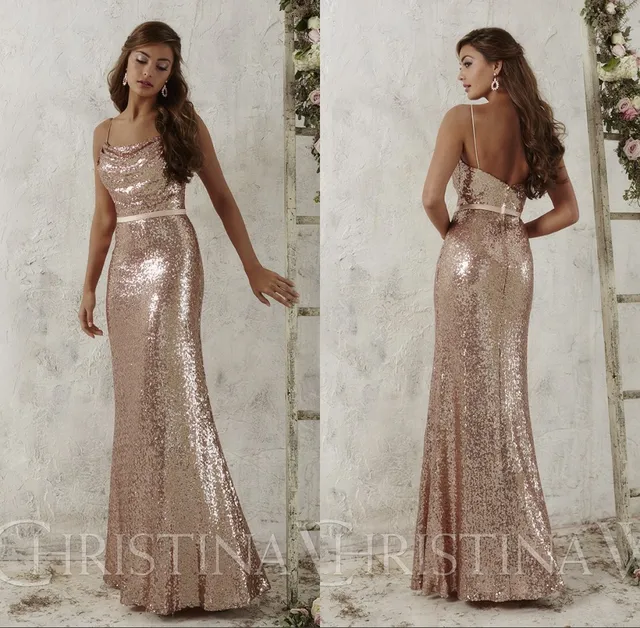 Rose Gold Bridesmaid Dresses Long Dresses for Wedding Guests Spaghetti