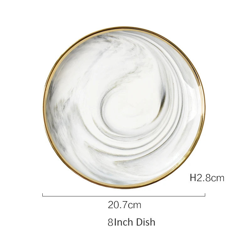 Мраморные керамические обеденные тарелки тарелка столовая посуда тарелка украшение торт десертная тарелка - Цвет: Medium 20.7CM