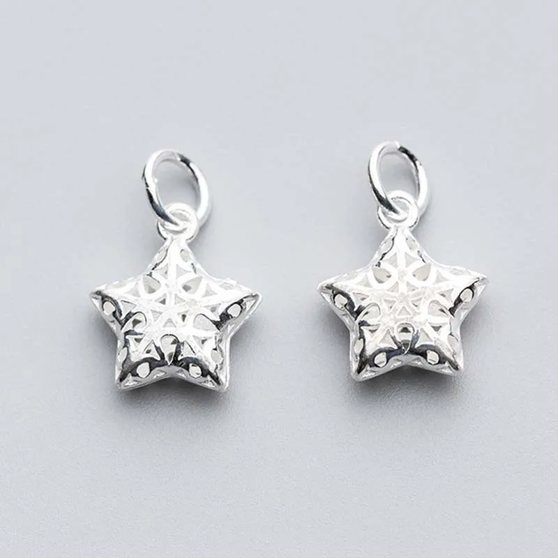 

Fashion Hollow Out Craft Star Charms 925 Sterling Silver 14x12mm Women Handmade Pendants Findings DIY Jewelry Making Earrings