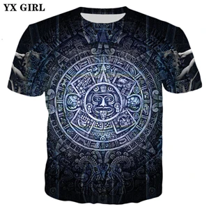 YX GIRL Drop shipping 2018 summer New Fashion 3d t-shirt Men Women Tee shirts Maya Totem Funny Print Casual tee tops