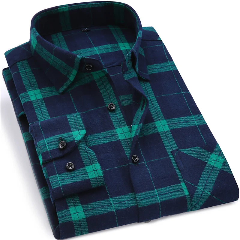 New Plaid Flannel Mens Shirts Long Sleeve Social Masculino Brand Male Shirts