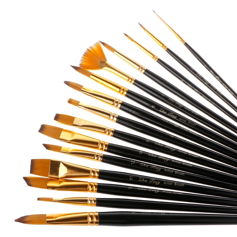 

15Pcs Artist Paint Brush Set Nylon Hair Watercolor Acrylic Oil Painting Drawing Watercolor Brush