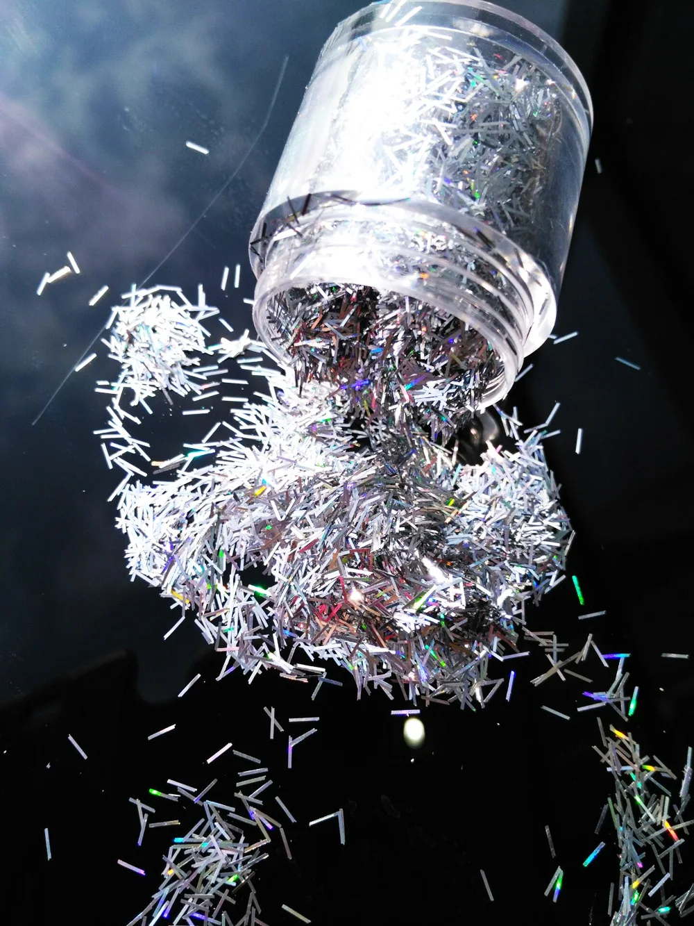 

LB00100 1Box 0.2*3mm Size Silver Holographic Glitter Tinsel Bar Strip shape glitter for nail art and other deco (10ml Jar )