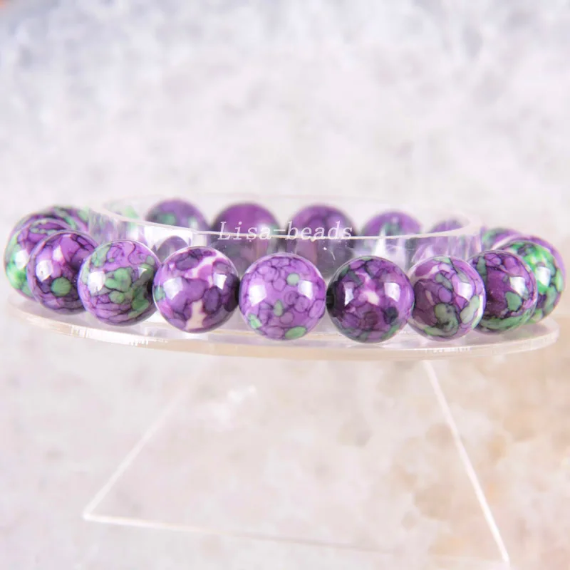 

Free Shipping Handmade Jewelry For Women Stretch 10mm Round Beads Natural Stone Purple Green Jaspe Bracelet 8" 1Pcs LH1743