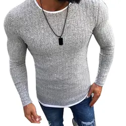 WENYUJH 2018 мужской осенний сексуальный обтягивающий лонгслив однотонный вязаный пуловер тонкий свитер с круглым вырезом Slim Fit свитер пуловеры