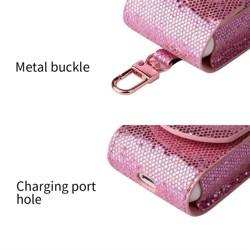 Headphone Bling Case For AirPods Case Magnetic Closure Leather Cover With Anti-lost Keychain Glitter 40MAY287