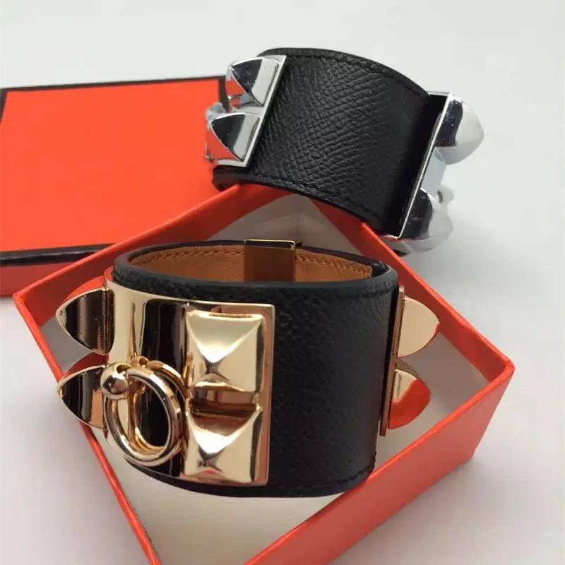 

Top Quality Punk Bracelets Wide Calfskin Genuine Leather Bracelets & Bangles For Women Men Cuff Bracelet Statement Jewelry