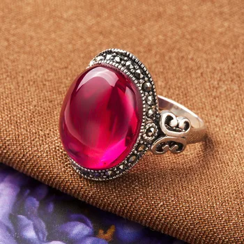 

High quality female jewelry 925 sterling silver butterfly natural stone red corundum rings red fashion retro lovers best gift