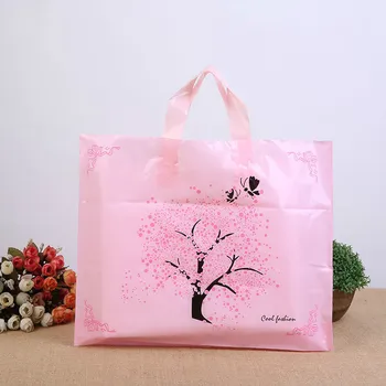 

50pcs Pink lucky tree pattern plastic bag clothing books jewelry gift packing bags large pouch package with handle