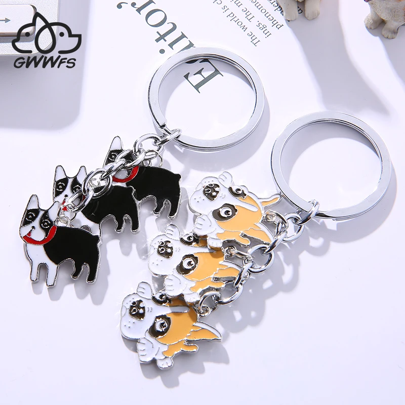 

English Bulldog pendant key chains for men women silver color metal alloy pet dog bag charm car keychain key ring holder trinket