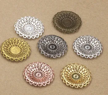 

37mm Vintage Brass Hollow Filigree Flower Charms Bases Wraps Connectors Finding Hair Clasps Settings DIY Jewelry Accessories