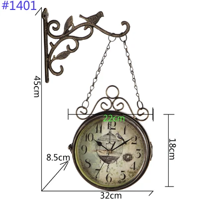 Европейские антикварные золотые птицы на ветке с птичьей клеткой дизайн двухсторонний Круглый Подвесной Настенный декор железные часы - Цвет: 1401