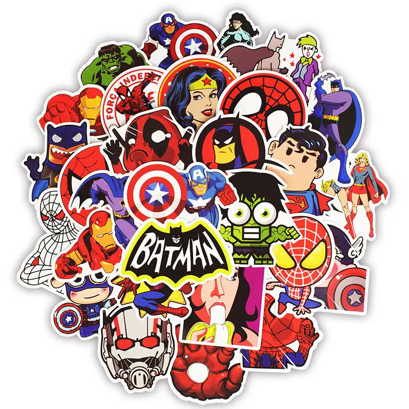 50pc Superhero Computer Stickers Cartoon Vinyl Skin Laptop Sticker MotoCar Travel Suitcase
