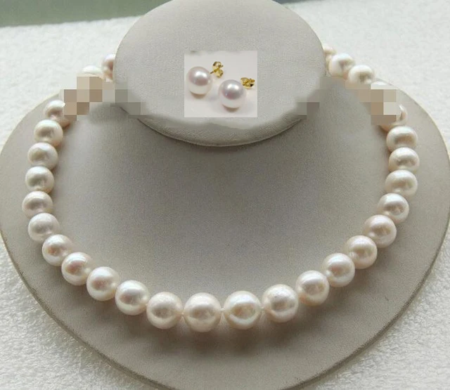 

ABeautiful 10-11mm natural round white freshwater pearls necklace earring