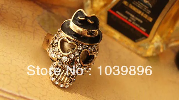 Min.order is $15 (mix order)-Mr. Topper lovely popular in Europe and America retro Skull full of Cz diamond rings-J-XJP | Украшения и