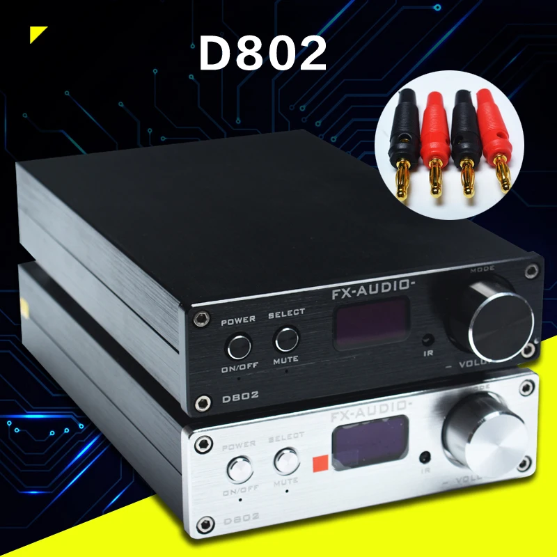 

FX-Audio D802 Remote Control Input USB/Coaxial/Optical HiFi 2.0 Pure Digital Audio Amplifier 24Bit/192KHz 80W+80W OLED Display