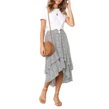 Женская весенне-летняя удлиненная юбка в горошек с оборками для девочек