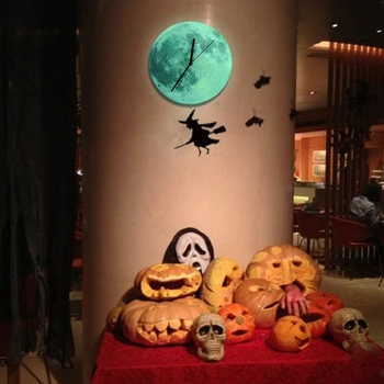 

Funlife(TM) Glow in the Dark Moon Wall Clock, Funlife Exclusive Halloween Witch Pendulum Glowing Moon Clock Luminous in the Nigh