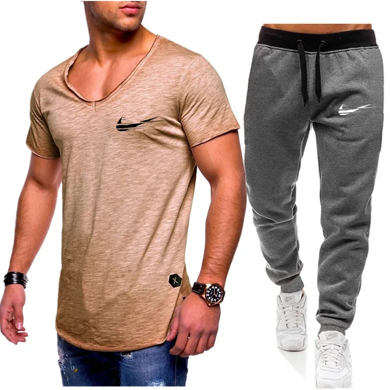 Homens de Moda Duas pechas Define t+ calchas Terno Homens Verao топы, футболки Marca de Moda impresssano Camiseta de Alta Qualidade spor