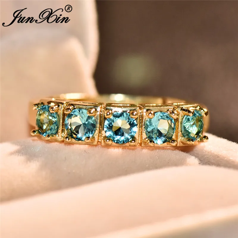 Jolie Bague Femme En Pierre Blanche Bleu Ocean Avec Cristal Zircon 14kt Or Jaune Anneaux De Mariage Pour Femmes Bague De Fiancailles De Luxe Aliexpress