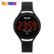 SKMEI kadınlar spor izle dokunmatik ekran LED ekran PU kayış kadın moda Casual saatler dijital saat kol saati su geçirmez 1230
