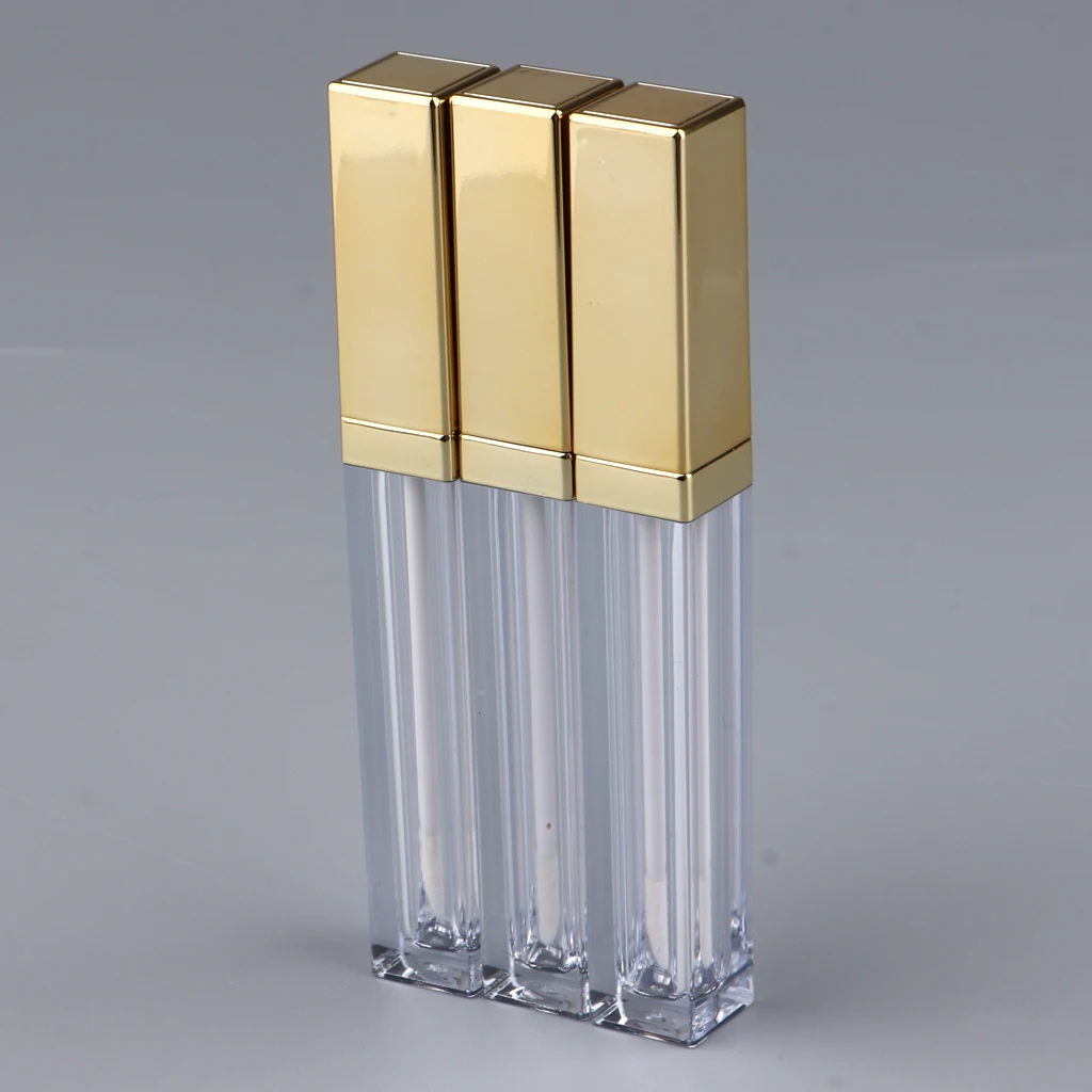 3 Pack Clear Mini Lip Gloss Tube Empty Lip Balm Refillable Small Containers With Gold Lid for Liquid Makeup Cosmetics
