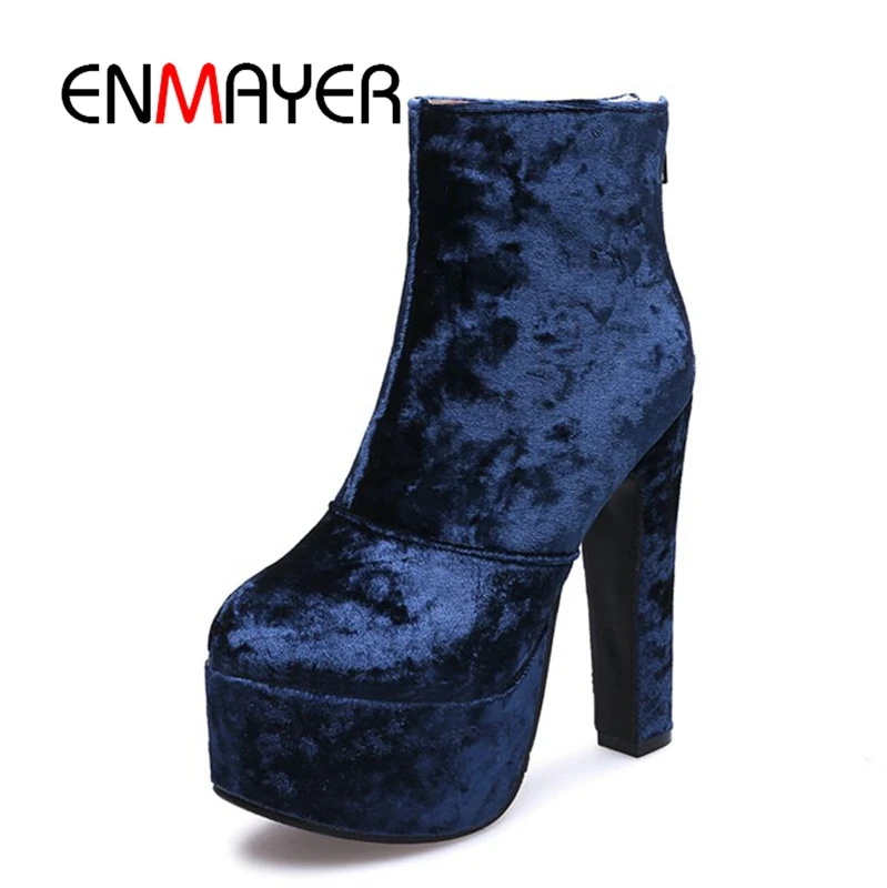 Женские ботильоны на платформе ENMAYER осенне-зимние тонком каблуке с круглым