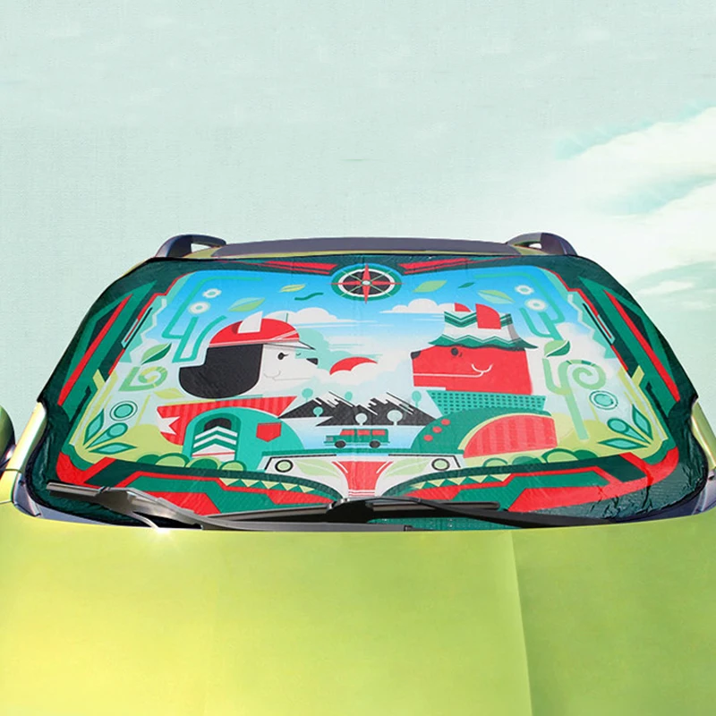 

YIKA Car Window Sunshade Cute Cartoon Front Car Covers Double-sided Bubble Windshield Sun Shade For SUV And Ordinary Car