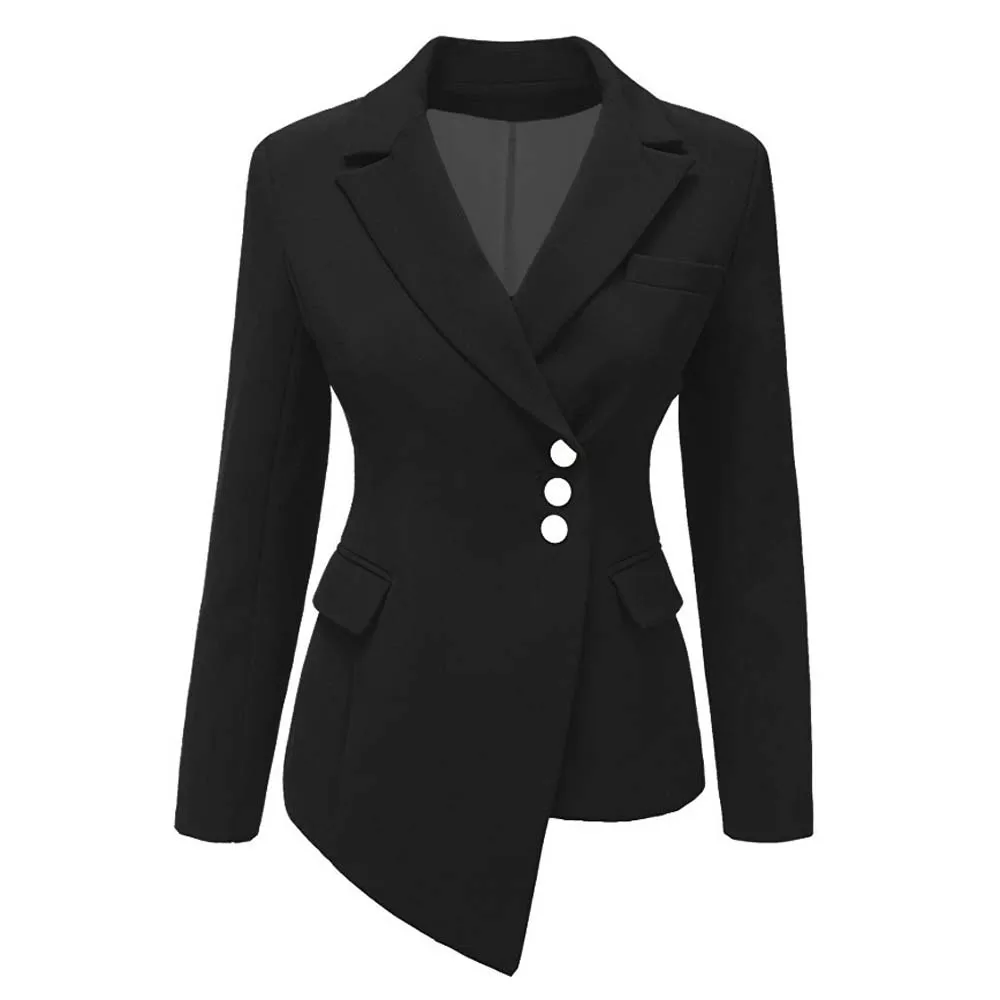 Женский пиджак с отложным воротником офисный длинным рукавом и карманами на