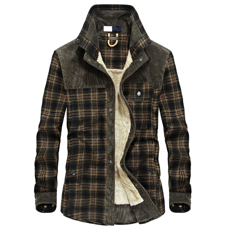 

Men Autumn Winter Thick Fleece Plaid Shirts Camisa Masculina Male Casual Sailor Jacket Warm