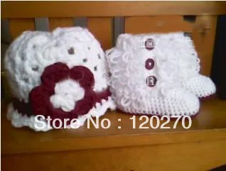 drop shipping crochet baby girls snow boots knitted flower hat