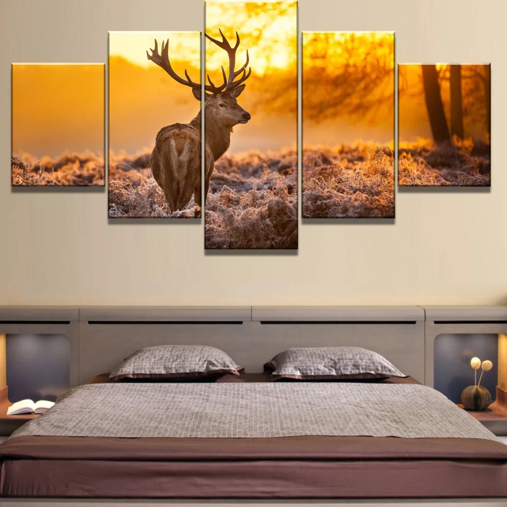 

5 Piece Canvas Art Sunset Deer Cuadros Decoracion Paintings on Canvas Wall Art for Home Decorations Wall Decor Wall Poster