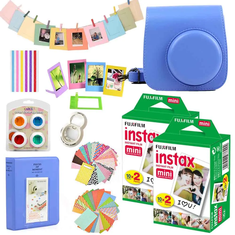 Fujifilm Instax Mini films 40 шт.+ Instax Mini 8 Instax Mini 9 мгновенная фотокамера из искусственной кожи чехол сумка чехол+ набор аксессуаров - Цвет: Cobalt Blue Set