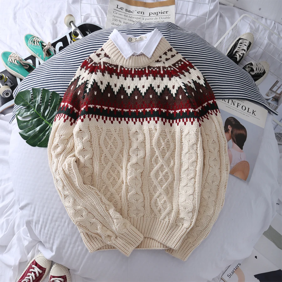 

Warm Crewneck Christmas Male Sweater Jumper Cable Top Knit Sweater Men Jersey Hombre Loose Pullover Clothes Men Clothes 2019 5